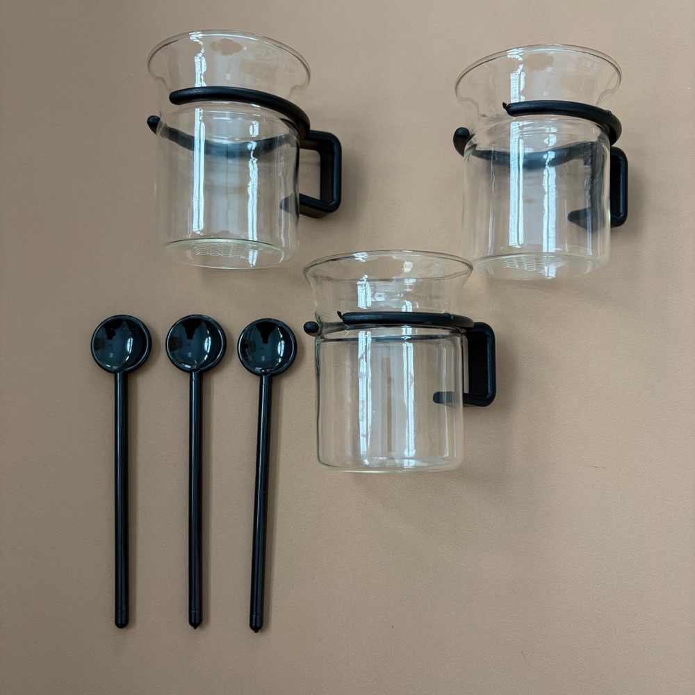 Bodum 6 Piece Espresso Bistro Cup & Spoon SET Capt‎ Picard Glass 8oz Vintage Mug